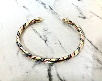 Handmade Twisted Copper Brass Cuff Bracelet  | Unisex Light Wrist Bangle