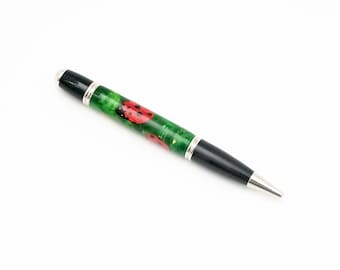 Handmade Wooden Inlay Lady Bug Twist Ballpoint Pen