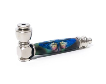 Colorful Butterfly Photo Handcrafted Pipe | Aluminum Compact Travel Smoking Pipe | Recreational Pipe
