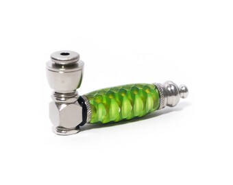 Lime Green Honeycomb Resin Handcrafted Pipe | Aluminum Compact Travel Smoking Pipe | Recreational Pipe