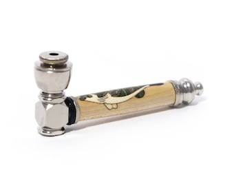 Largemouth Bass Wooden Inlay Handcrafted Pipe | Aluminum Compact Travel Smoking Pipe | Recreational Pipe