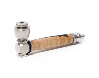 30-06 Rifle with Scope Wooden Inlay Handcrafted Pipe | Aluminum Compact Travel Smoking Pipe | Recreational Pipe