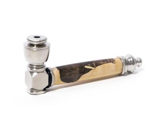 Elephant Wooden Inlay Handcrafted Pipe | Aluminum Compact Travel Smoking Pipe | Recreational Pipe