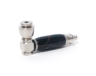 Black and Orange Resin Swirl Handcrafted Pipe | Aluminum Compact Travel Smoking Pipe | Recreational Pipe