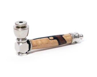 M1911 Pistol Wooden Inlay Handcrafted Pipe | Aluminum Compact Travel Smoking Pipe | Recreational Pipe