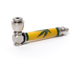 Leaf with Green Accents Handcrafted Pipe | Aluminum Compact Travel Smoking Pipe | Recreational Pipe