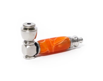 Orange Resin Swirl Handcrafted Pipe | Aluminum Compact Travel Smoking Pipe | Recreational Pipe