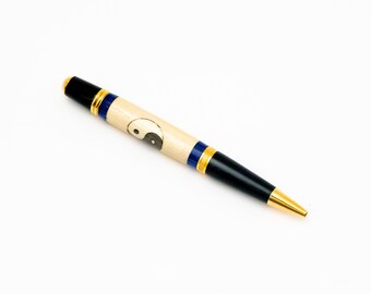 Handmade Wooden Inlay Yin Yang Twist Ballpoint Pen