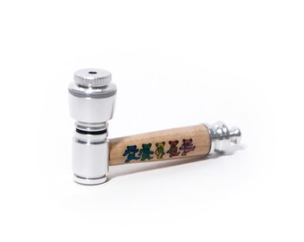 Wooden Grateful Dead Dancing Bears Handcrafted Pipe | Aluminum Compact Travel Smoking Pipe | Recreational Pipe