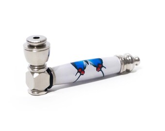 Blue Butterfly Photo Handcrafted Pipe | Aluminum Compact Travel Smoking Pipe | Recreational Pipe