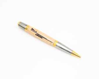 Handmade Wooden Inlay Marksman 30-06 Rifle Twist Ballpoint Pen