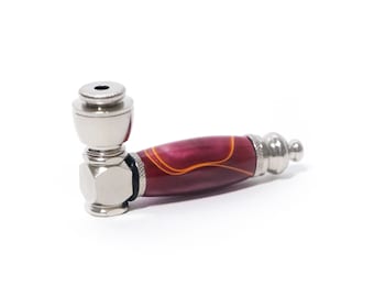 Maroon and Orange Resin Swirl Handcrafted Pipe | Aluminum Compact Travel Smoking Pipe | Recreational Pipe