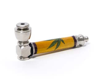 Leaf with Purple Accents Handcrafted Pipe | Aluminum Compact Travel Smoking Pipe | Recreational Pipe