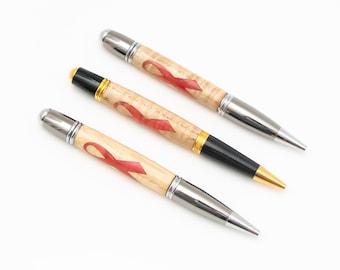 Handmade Breast Cancer Awareness Ribbon Wooden Ballpoint Pens