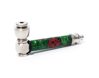 Ladybug Wooden Inlay Handcrafted Pipe | Aluminum Compact Travel Smoking Pipe | Recreational Pipe