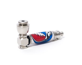 Grateful Dead Steal Your Face Skill Handcrafted Pipe | Aluminum Compact Travel Smoking Pipe | Recreational Pipe