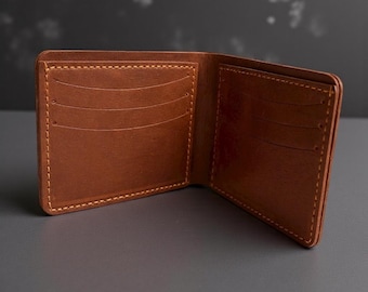 Men’s Genuine Cowhide Leather Bifold Wallet – Handcrafted Vintage Brown