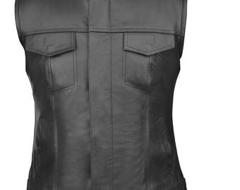 Colete masculino de couro bovino com bolso para porte velado
