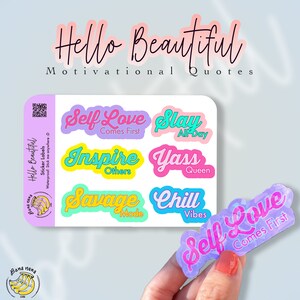 Hello Beautiful, Naklejki motywacyjne dla królowych, Naklejki dekoracyjne, Dekoracje na laptopa, Naklejki motywacyjne, Prezenty dla przyjaciółek, Pozytywność