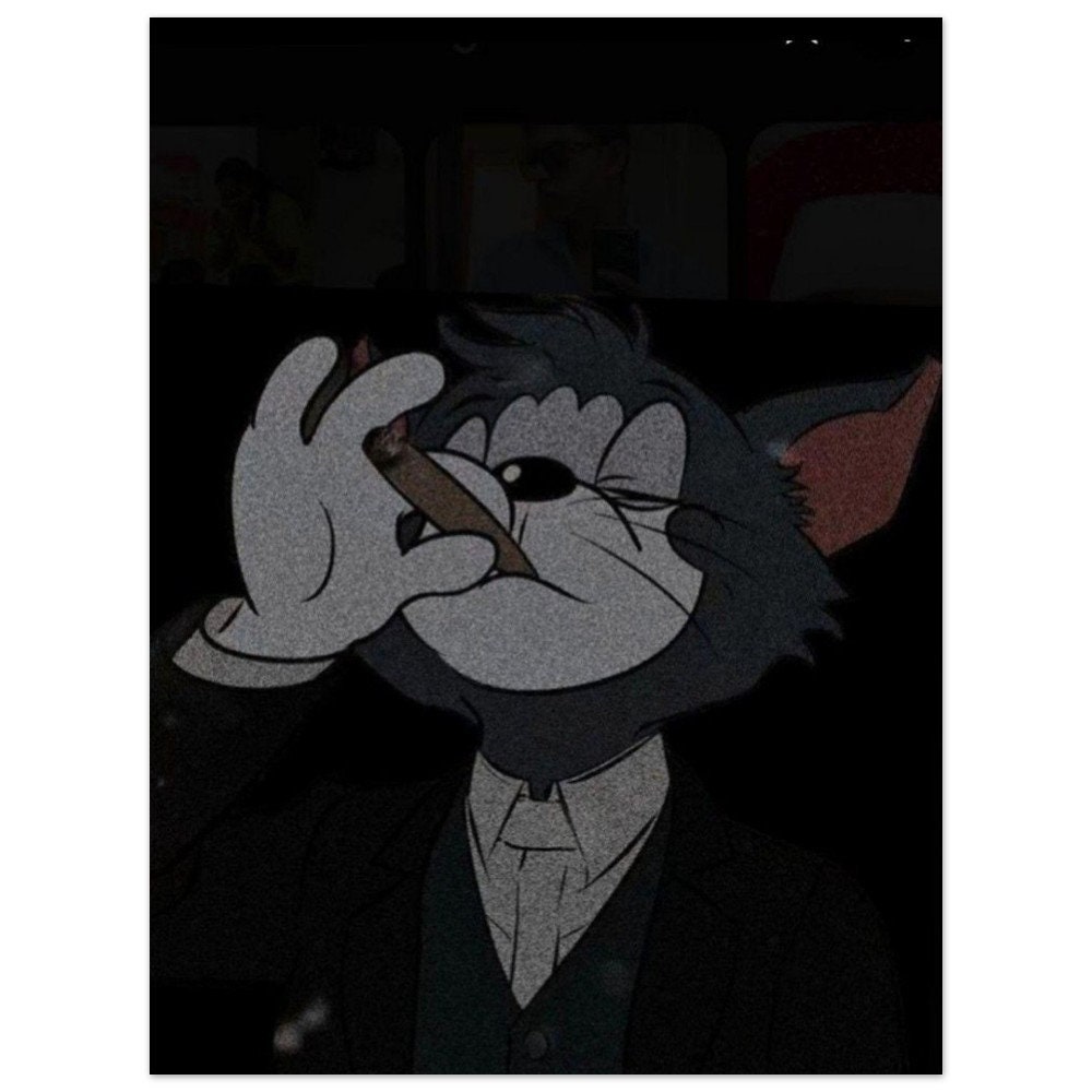 Premium Tom and Jerry Smoking Cigar Poster, Tom Badass Smoking Cigar