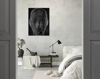 Abstract Face Fingerprint Black and White Print Premium Poster