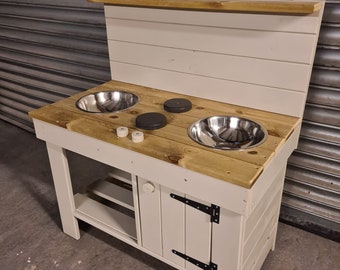 90cm 2 bowl 2 hob mud kitchen with pretend play oven / cupboard