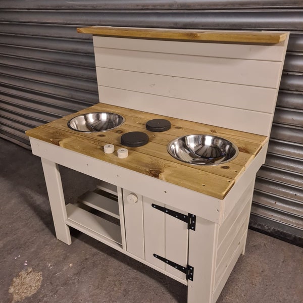 90cm 2 bowl 2 hob mud kitchen with pretend play oven / cupboard