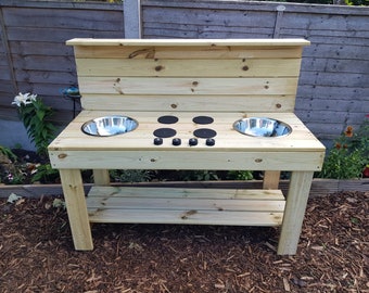 Large 1.2m fully planed and pressure treated double bowl mud kitchen