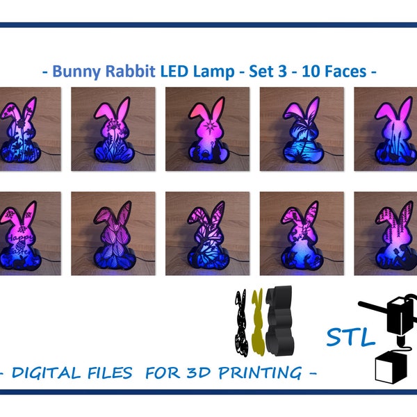 Lampada LED Bunny Rabbit - Set 3 - 10 facce diverse - file per la stampa 3D