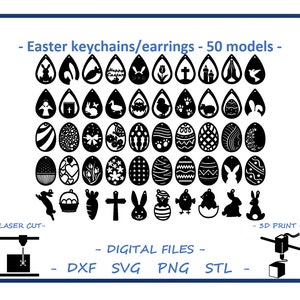 Easter keychains/earrings - 50 models - Digital files for Laser Cutting, 3D Printing