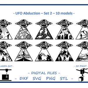 UFO Entführung - Set 2 - 10 Modelle Bundle - Digitale Dateien für 3D Druck, Laserschneiden