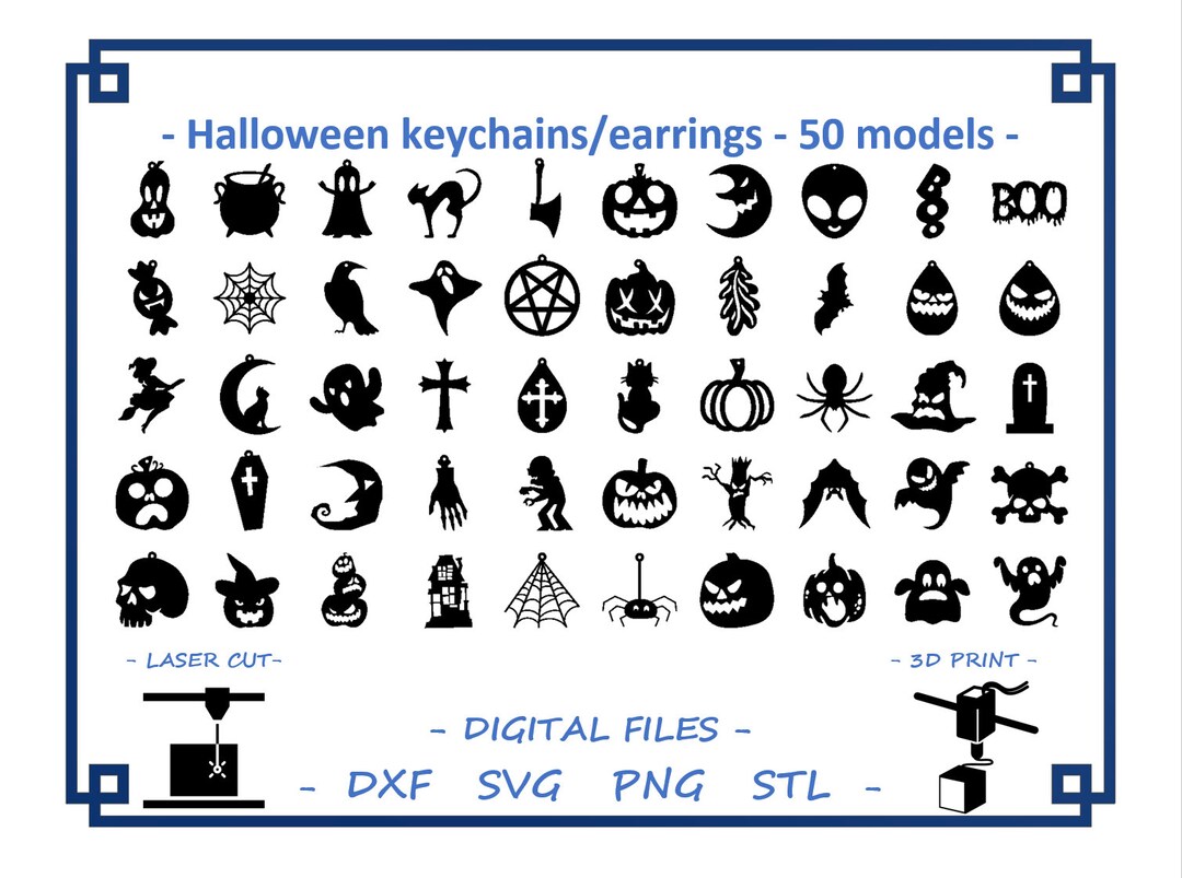 Halloween Earrings 50 Models Digital Files for Laser Cutting, 3D ...