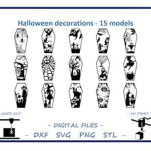 Halloween Coffin decorations - 15 models - Digital files for Laser Cutting, 3D Printing