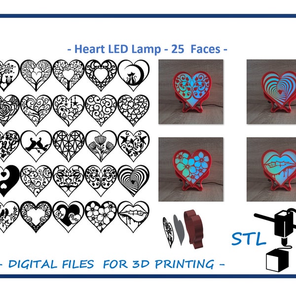 Heart LED Lamp - 25 Interchangeable Faces - files for 3D Printing