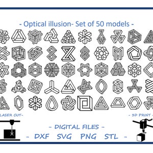 Optical illusion- Set of 50 models - Digital files for Laser Cutting, 3D Printing
