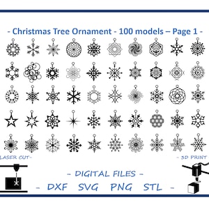 Christmas Tree Ornament - 100 models - Digital files for Laser Cutting, 3D Printing