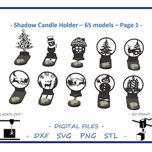 Shadow Candle Holder  –  65 models - Christmas  Ornament - files for 3D Printing, Laser cutting