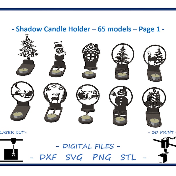 Shadow Candle Holder  –  65 models - Christmas  Ornament - files for 3D Printing, Laser cutting