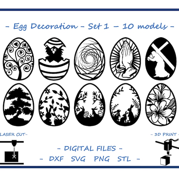 Easter egg decoration - Set 1 - 10 models Bundle - Digital files for Laser Cutting, 3D Printing