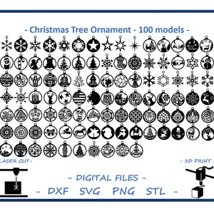 Christmas Tree Ornament - 100 models - Digital files for Laser Cutting, 3D Printing