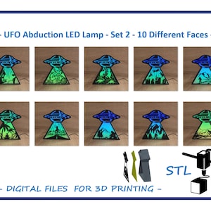 UFO Abduction LED Lamp - Set 2 - 10 Different Faces - files for 3D Printing