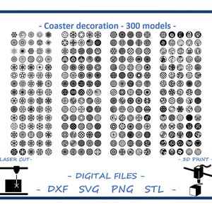 Coaster - 300 models - Digital files for Laser Cutting, 3D Printing