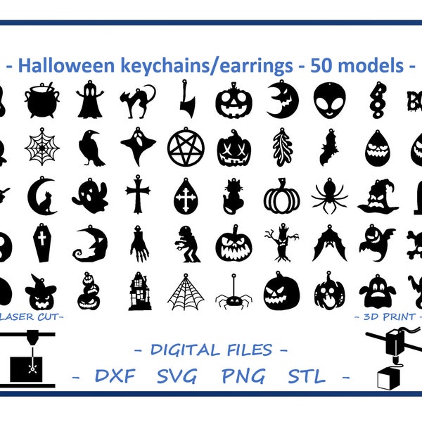 Halloween Earrings - 50 models - Digital files for Laser Cutting, 3D Printing