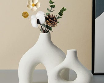 Lot de 2 vases en céramique Blanche style boheme