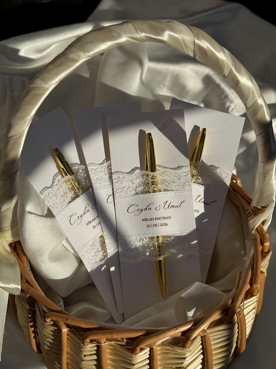 Nikah Geschenke, Nikah hatırası, Gastgeschenke Stift, Gastgeschenke mit Spitze, Standesamtliche Trauung, Goldener Kugelschreiber