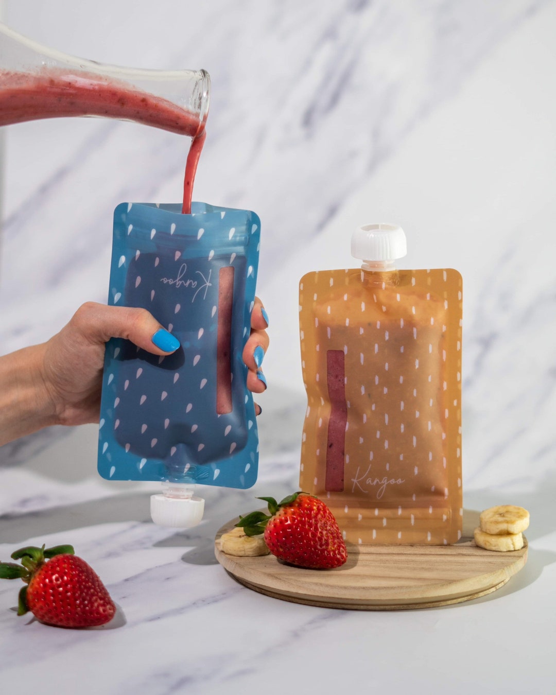 Reusable Food Pouches With Caps Set of 6 Neutral Collection Squeeze