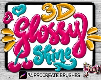 74 Realistic Glossy Procreate Brushes • 3D Effect Calligraphy Brush Set • Lettering Brush • Gloss Brush Kit • Digital Brush•Instant Download