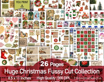 Christmas Retro Fussy Cut • Junk Journal • December Daily •Vintage •Santa •Card •Kit •Printable Stickers •Cricut•Digital Download•Art Prints