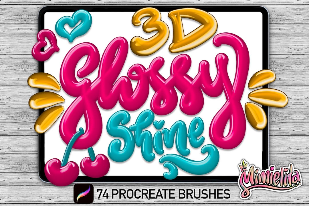 74 Procreate 3D Glossy Brushes • Lettering Brush Set (digital Download ...