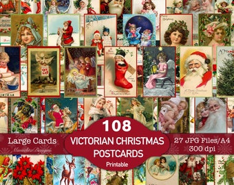 108 Large Victorian Christmas Postcards • /Instant Digital Download/•Digital Collage Sheets •Antique Scrap Ephemera•Junk Journals•Art Prints